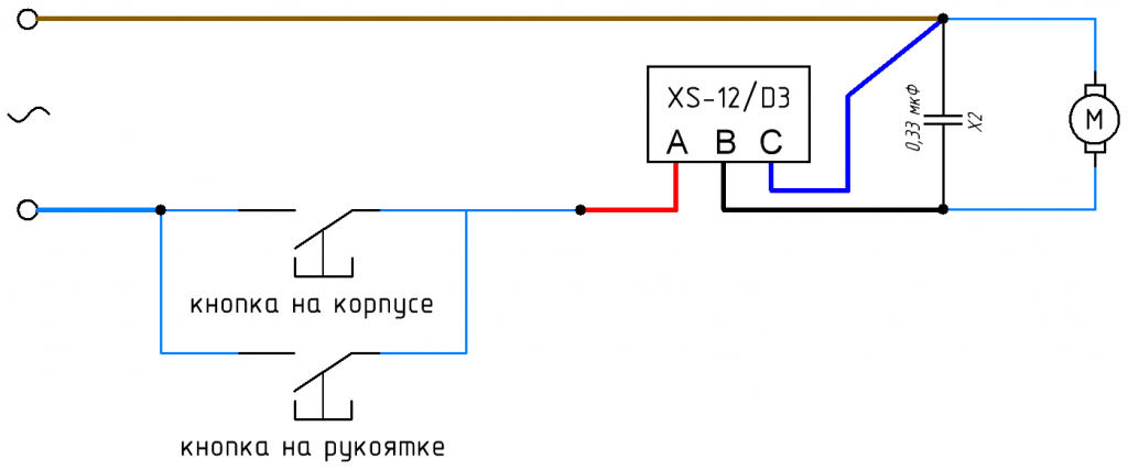 Установка модуля плавного пуска XS-12/D3 в электрический триммер Huter GET-1500B