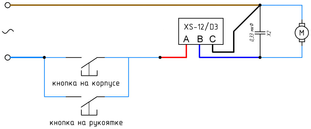 Установка модуля плавного пуска XS-12/D3 в электрический триммер Huter GET-1500B